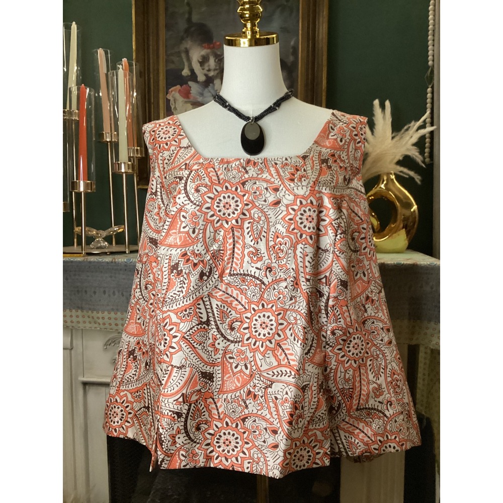 Cato Woman Orange Paisley Floral Square Neck Sleeveless Shell Top 24W